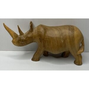 Hand Carved Solid Wood Rhino Rhinoceros Sculpture Wildlife‎ Figurine Vintage
